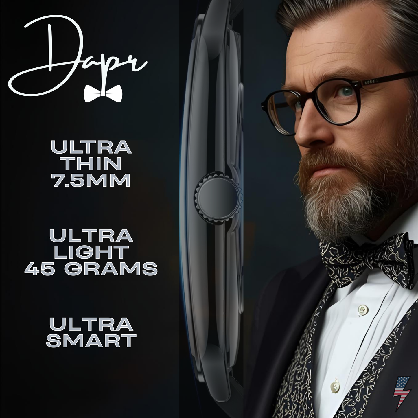 Dapr Watches- Ultra thin smartwatch 7.5mm, Bluetooth, Heart rate and Oxygen sensors, Text and Phone calls