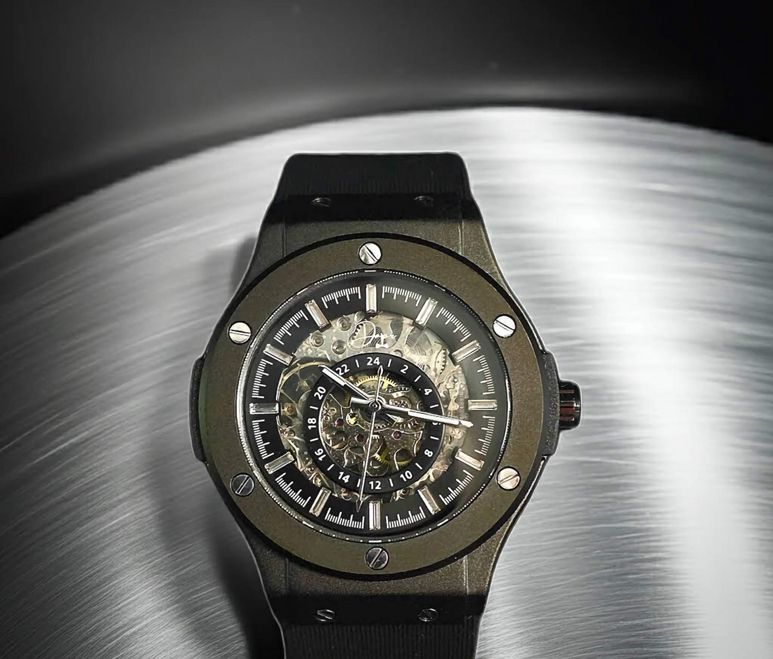 Skeleton Automatic Movement — See-through dial and exhibition caseback reveal the full mechanical engine