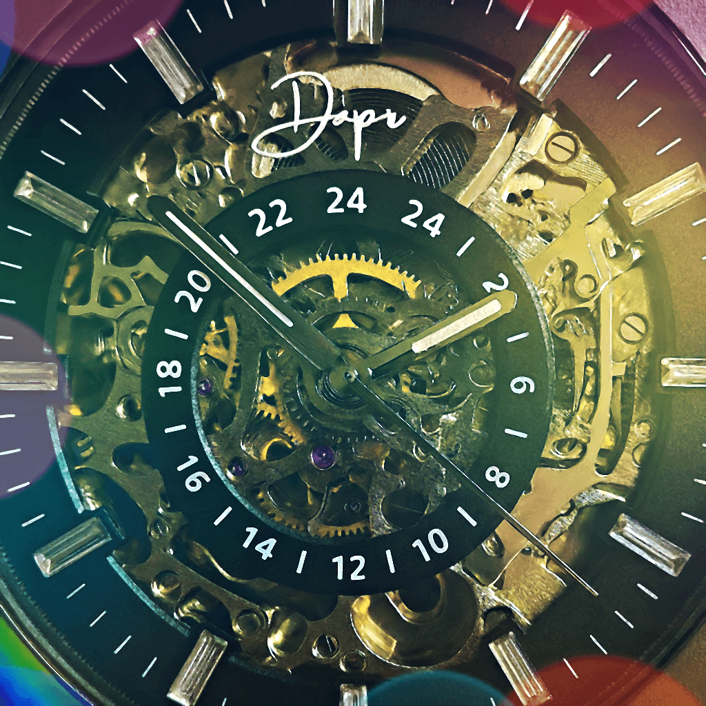 The 199 Blue skeleton automatic luxury watch by Dapr showing intricate mechanical design and craftsmanship.